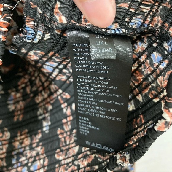 Free People Ruched Smock Santiago Blouse in Black Floral Size Large - Picture 9 of 12
